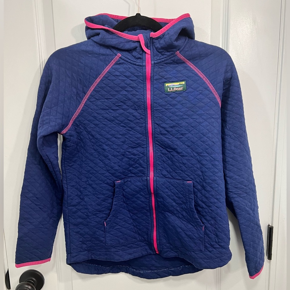 L.L. Bean Girl’s 10-12 Quilted Zip Hoodie. Blue and Pink. New condition.